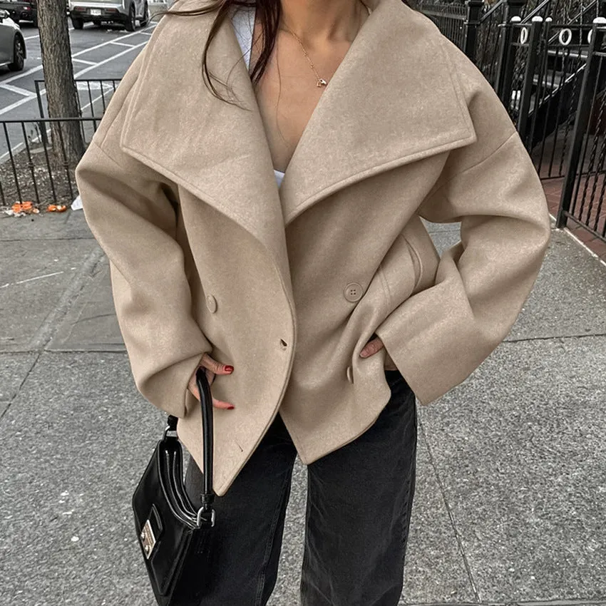 Joskaa 2000s fashion Commuter French Style Khaki Woolen Coat Women's 2024 Winter High-Grade Thickened Double-Breasted Lapel Coat Women's Clothing