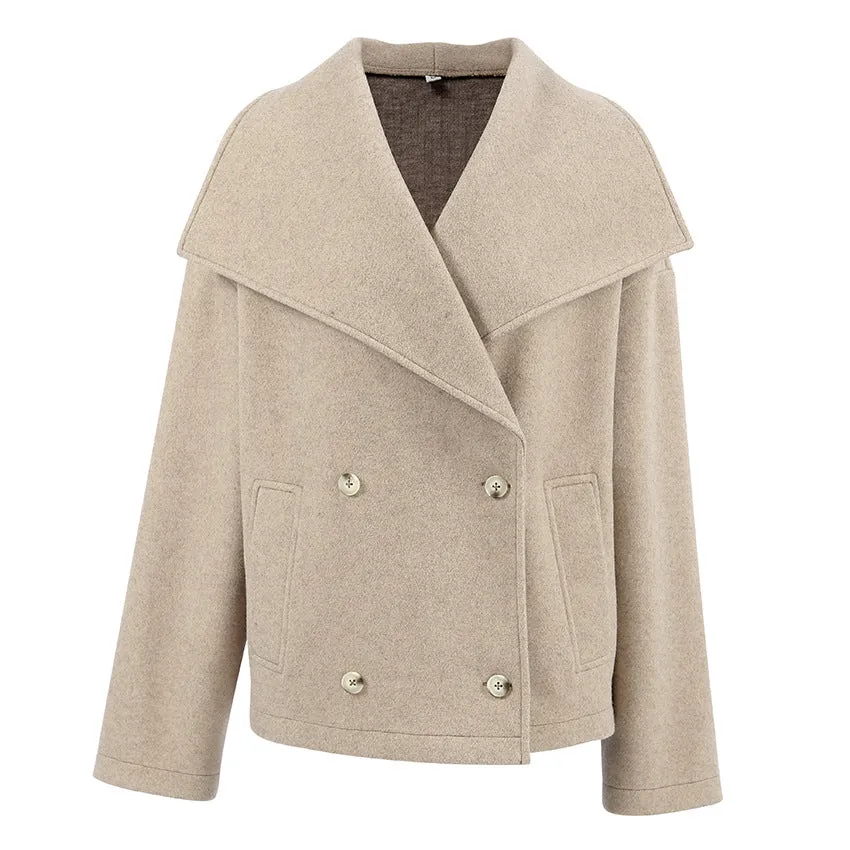 Joskaa 2000s fashion Commuter French Style Khaki Woolen Coat Women's 2024 Winter High-Grade Thickened Double-Breasted Lapel Coat Women's Clothing