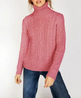 Juniper Aran Polo Neck Rosa Pink