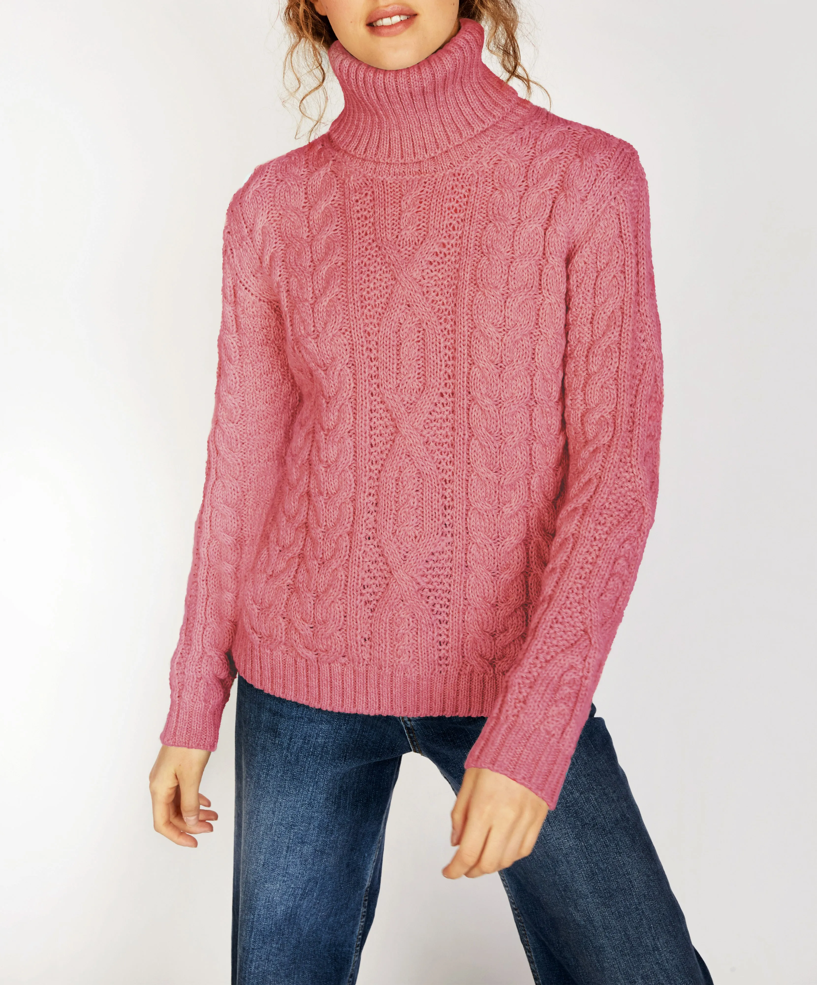 Juniper Aran Polo Neck Rosa Pink