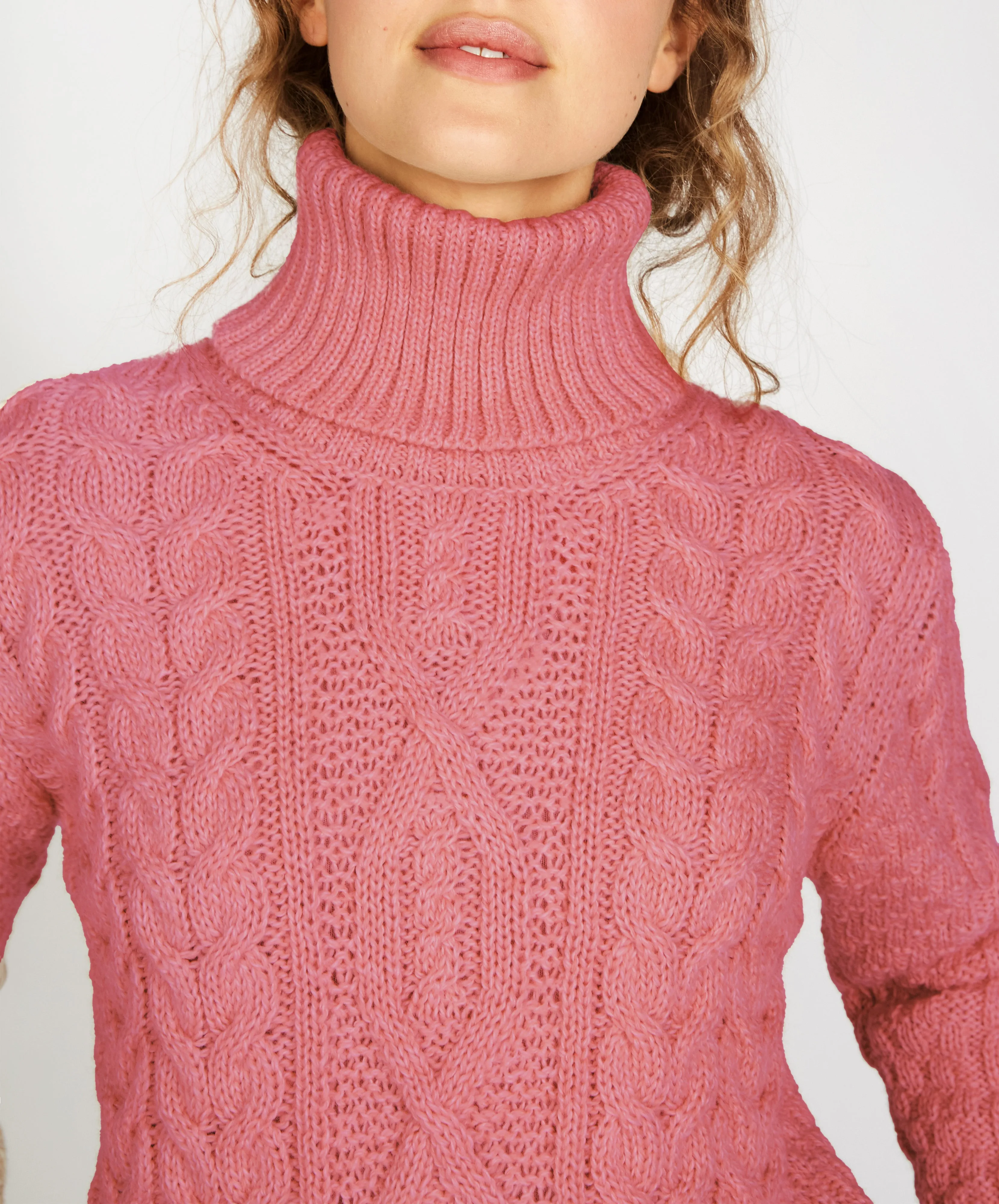 Juniper Aran Polo Neck Rosa Pink