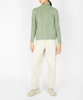 Juniper Aran Polo Neck Sage Marl