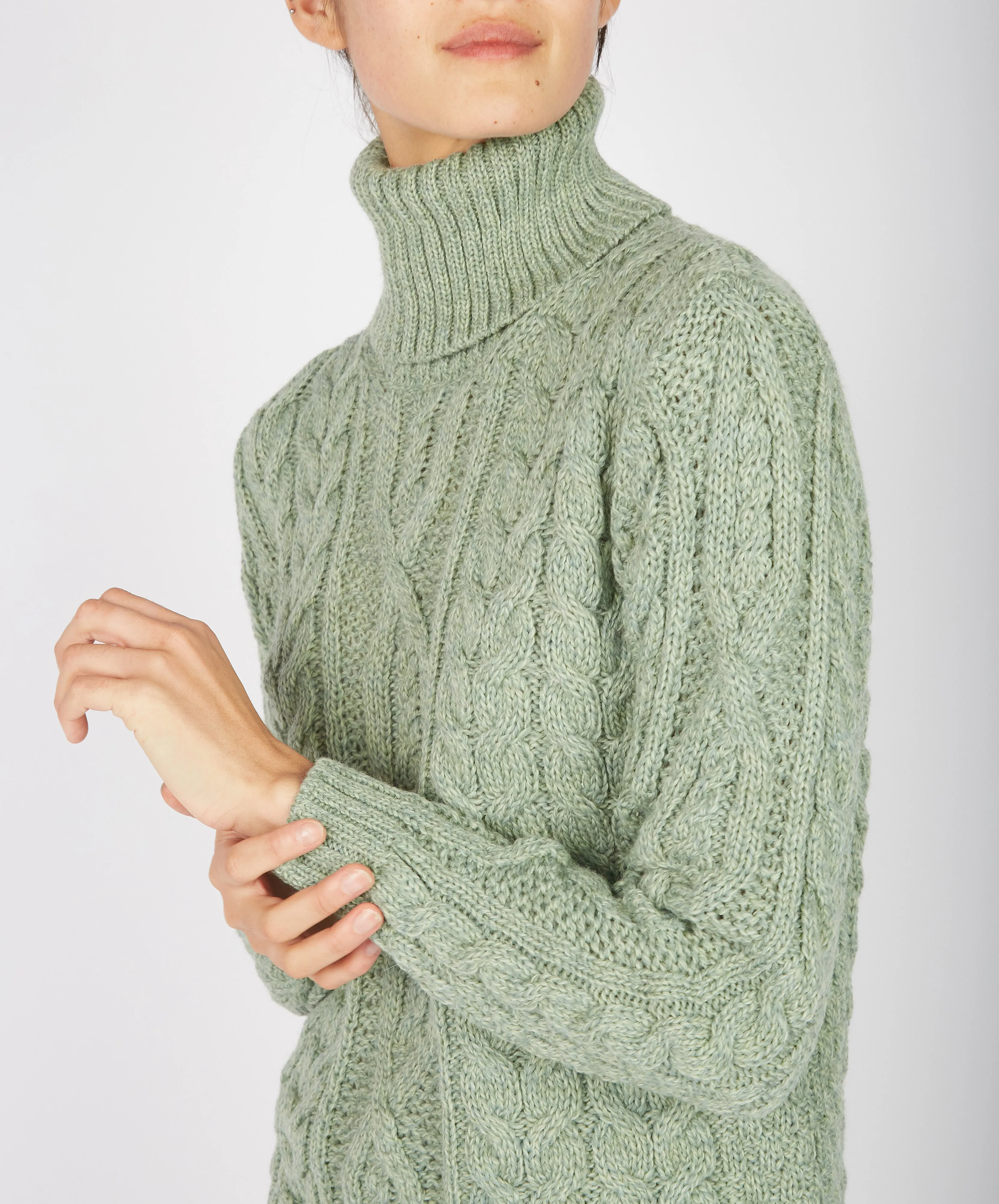 Juniper Aran Polo Neck Sage Marl