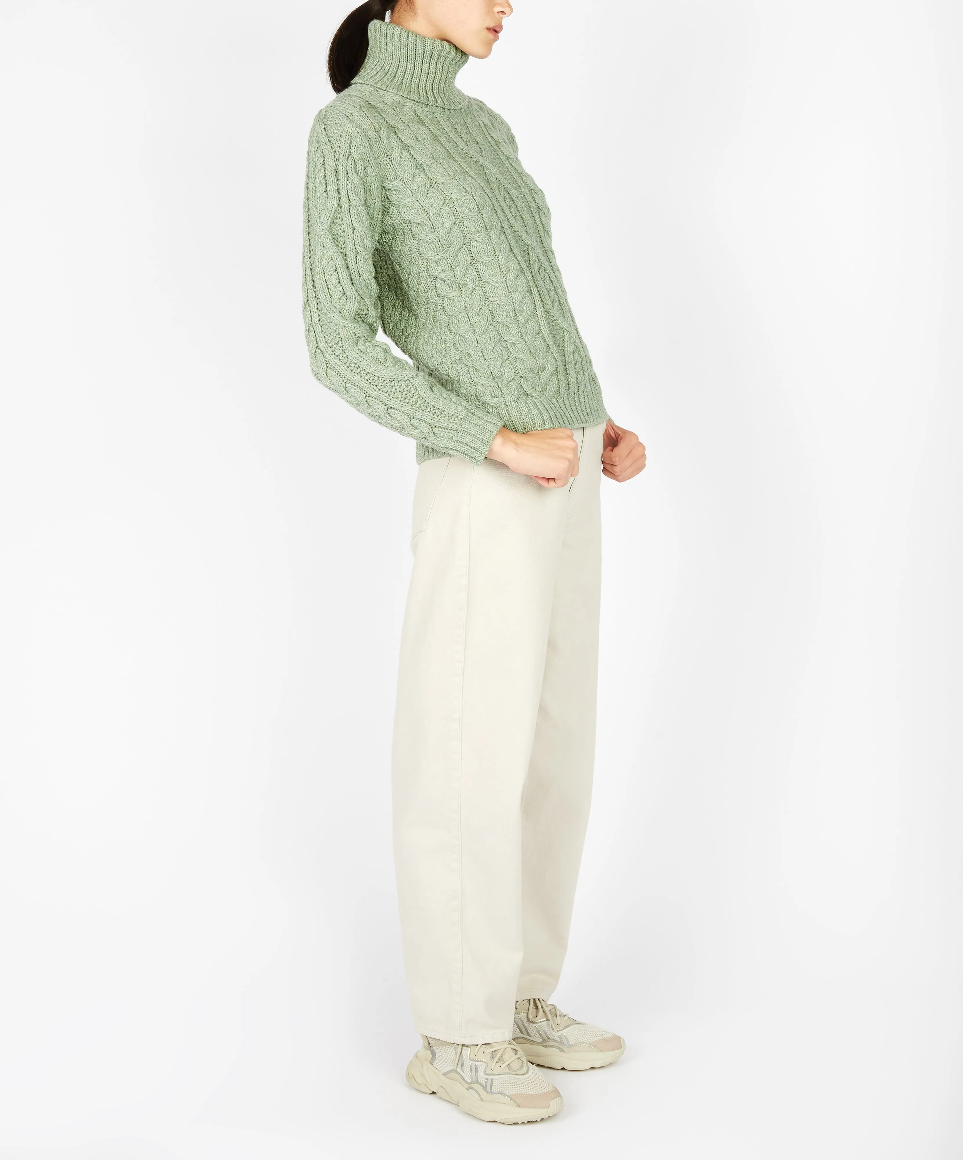 Juniper Aran Polo Neck Sage Marl