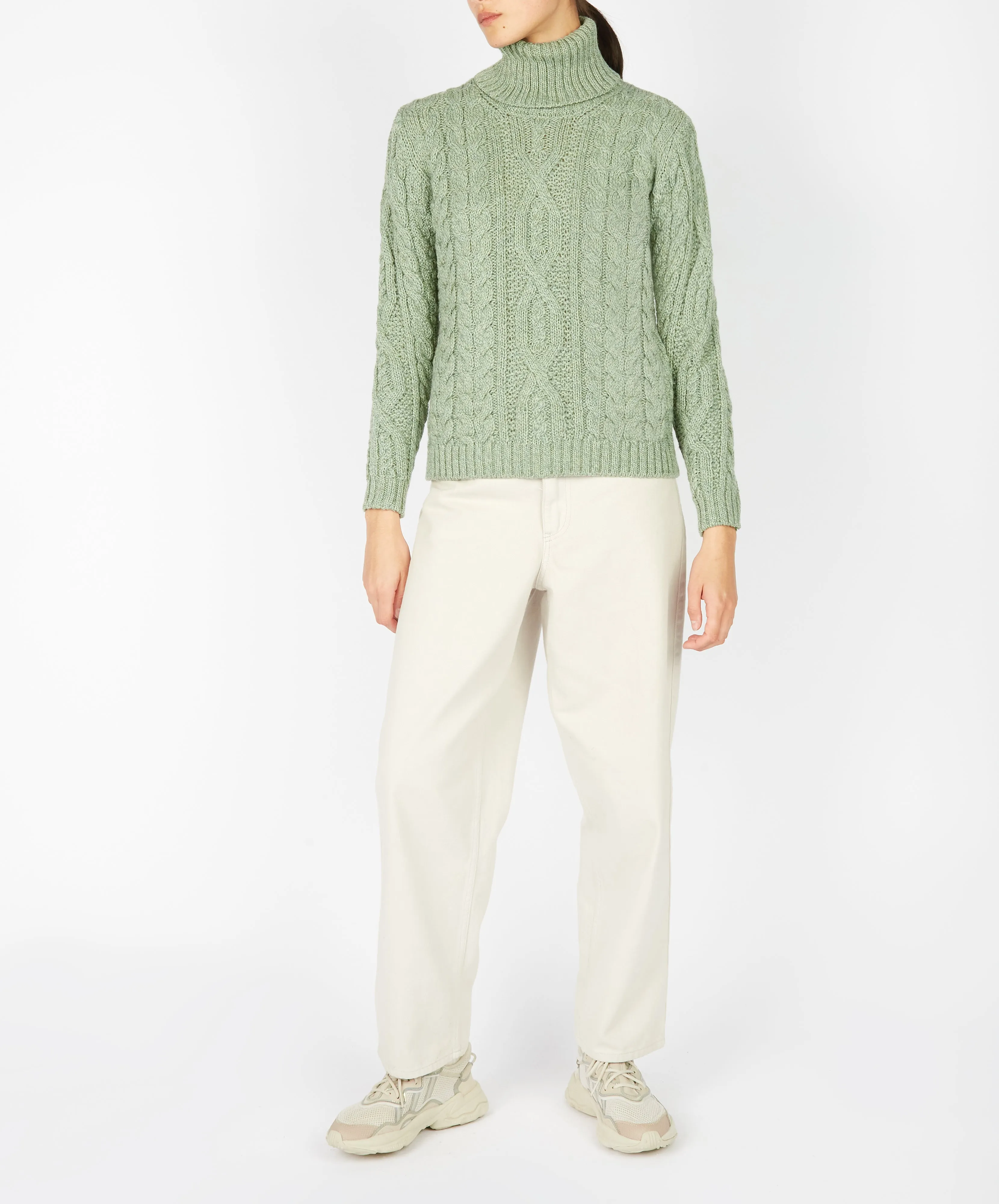 Juniper Aran Polo Neck Sage Marl