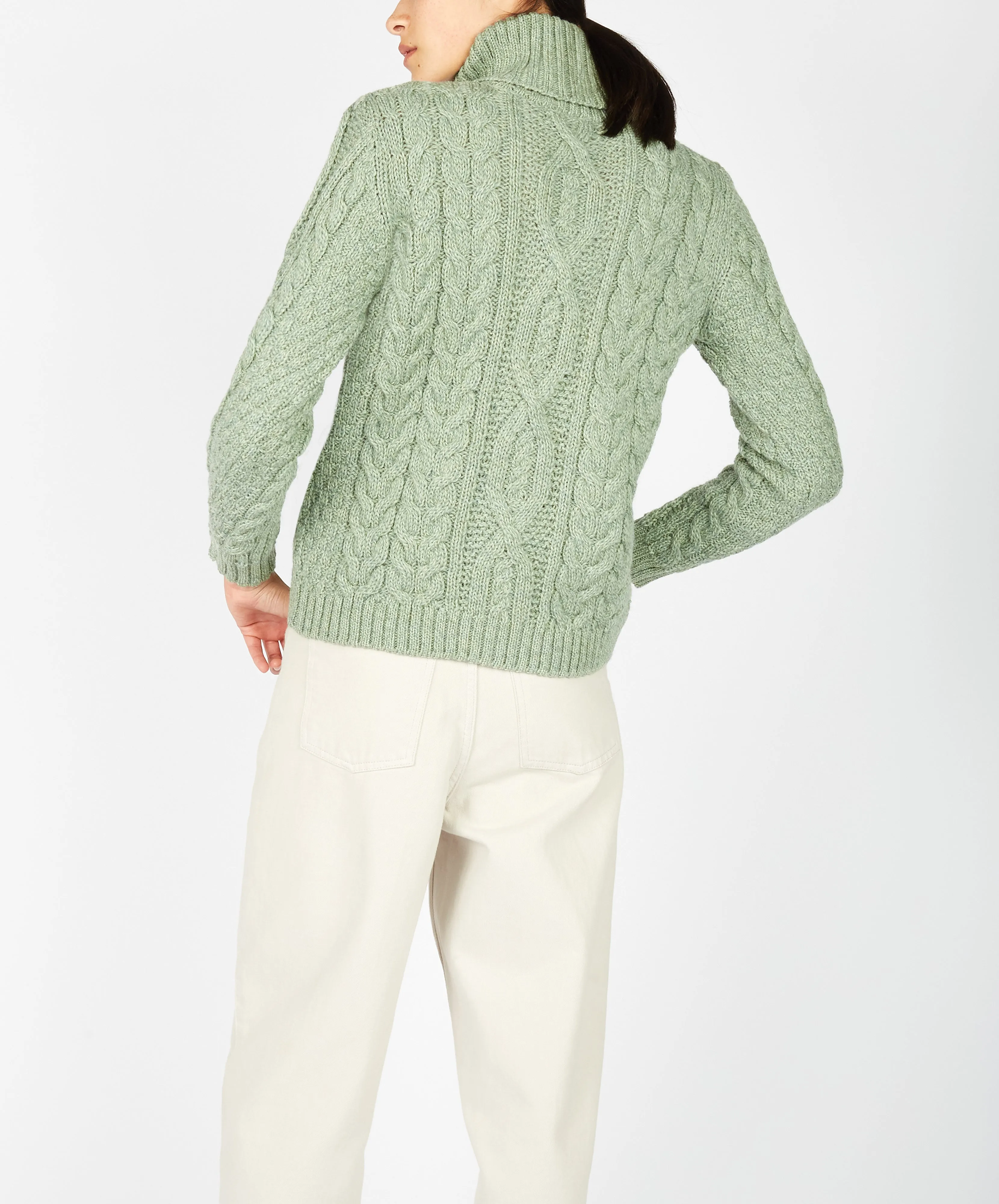 Juniper Aran Polo Neck Sage Marl