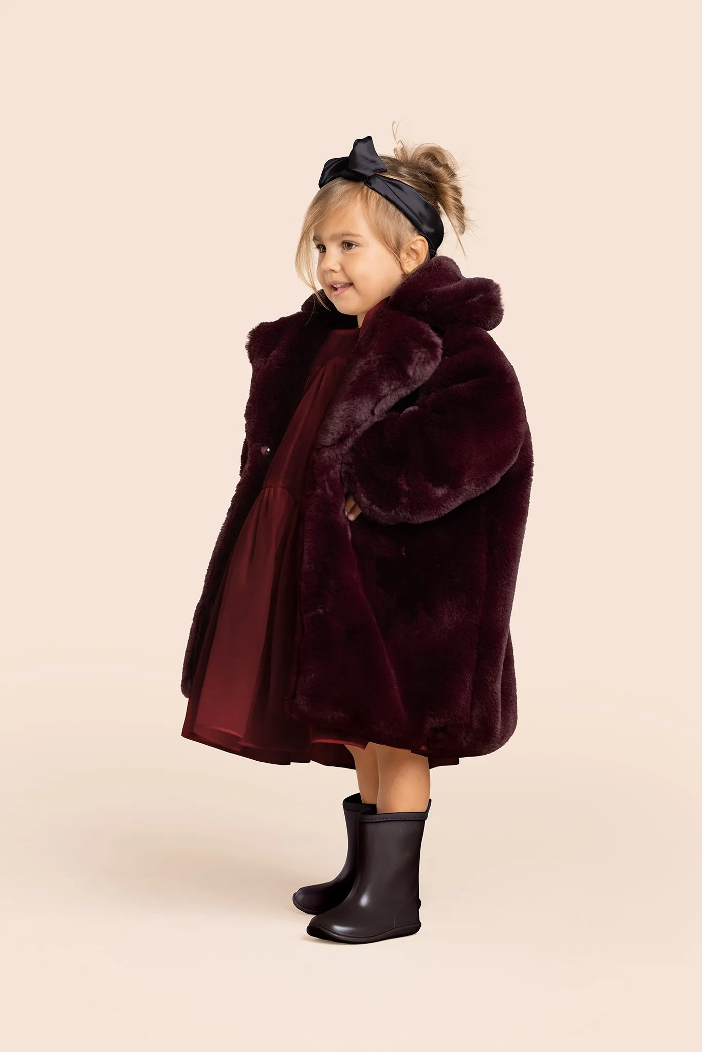 Kids Faux Fur Coat l Maroon