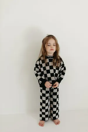 Knit Pant Set | Black Checkerboard