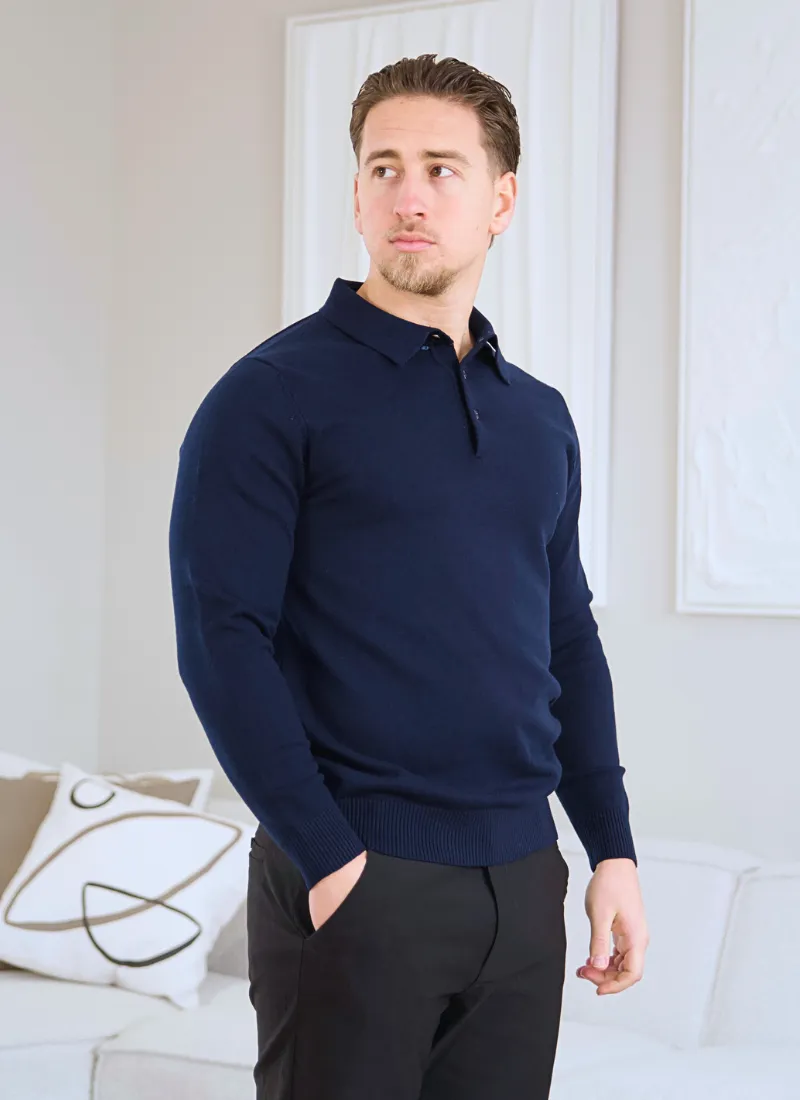 Knit Polo Sweater - navy