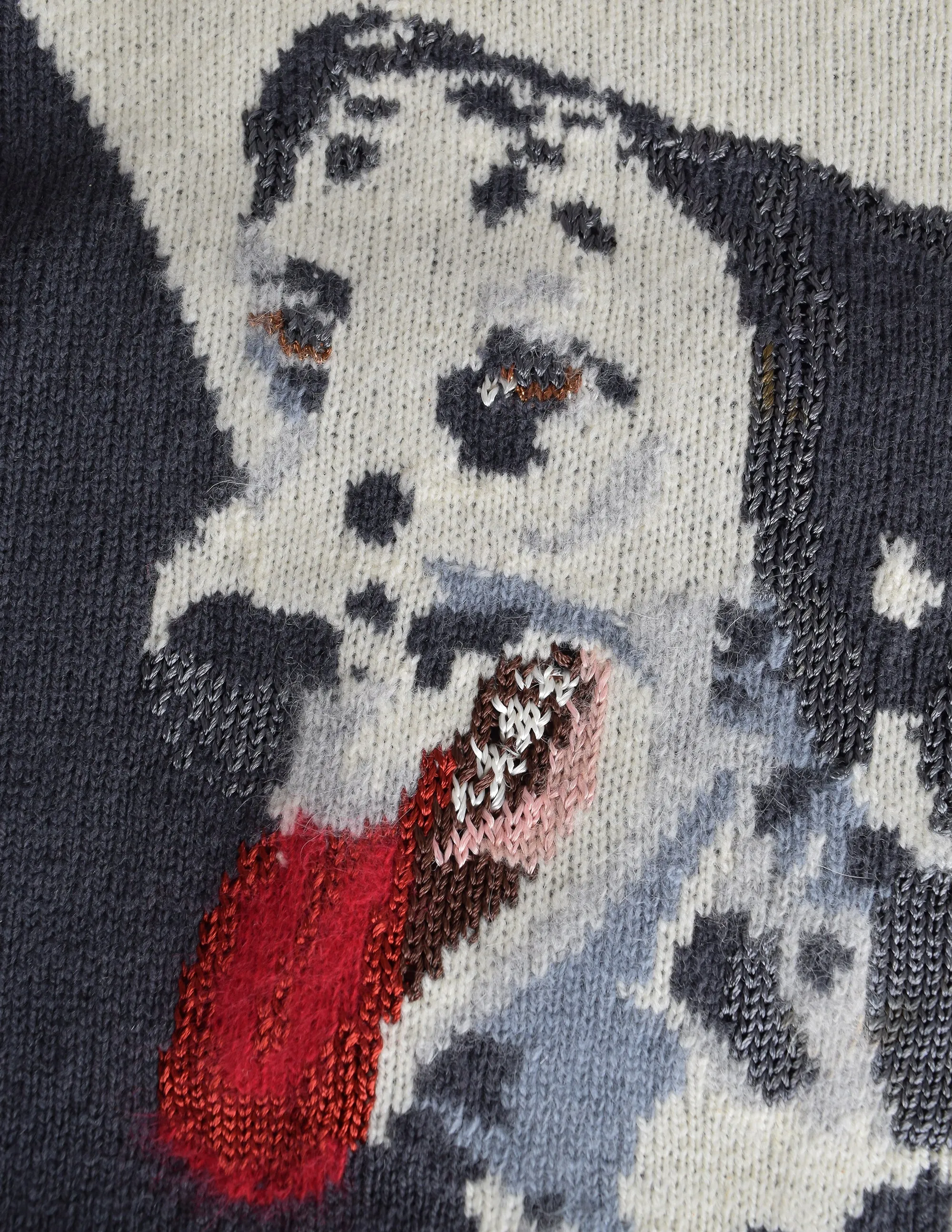 Krizia Vintage Grey White Dalmatian Dog Novelty Knit Wool Sweater