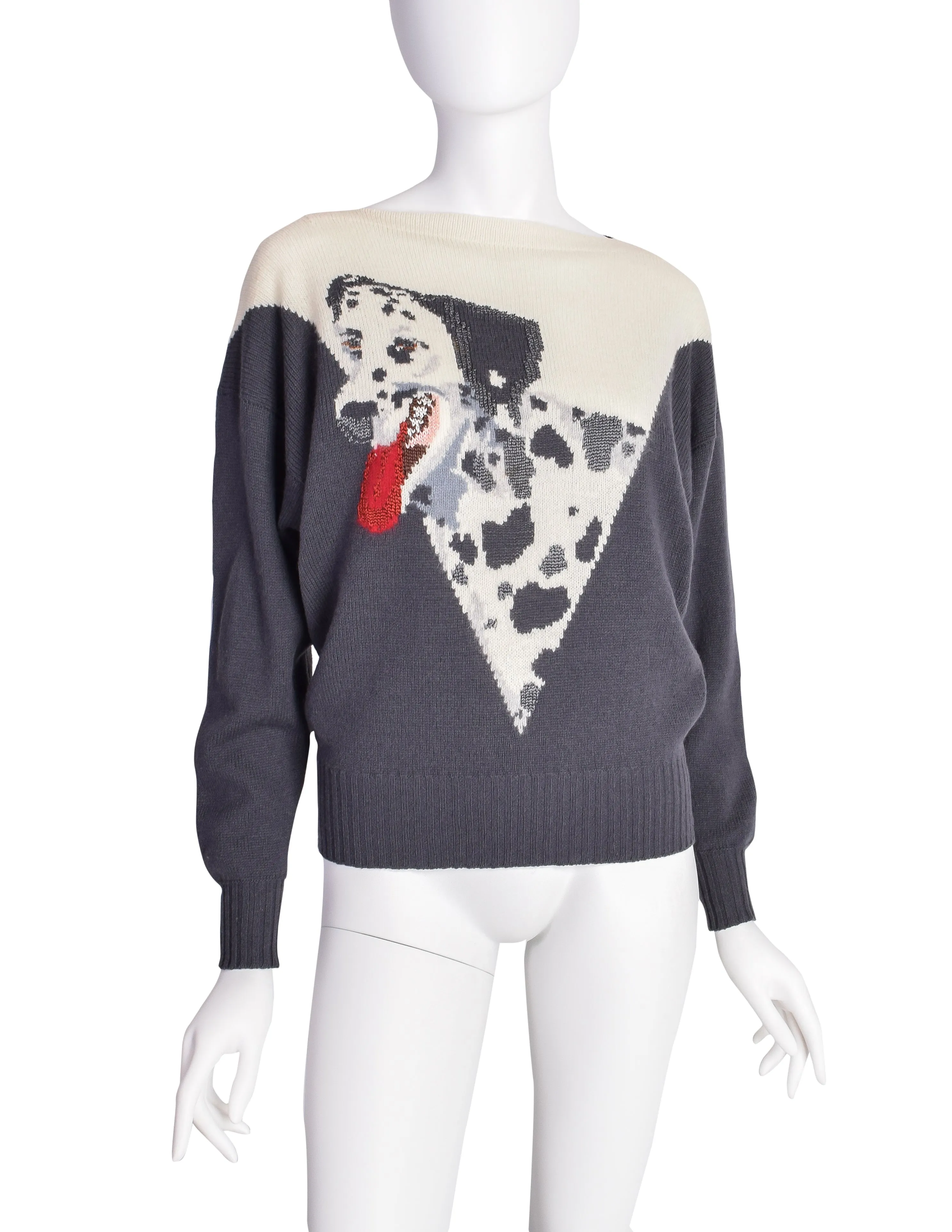 Krizia Vintage Grey White Dalmatian Dog Novelty Knit Wool Sweater