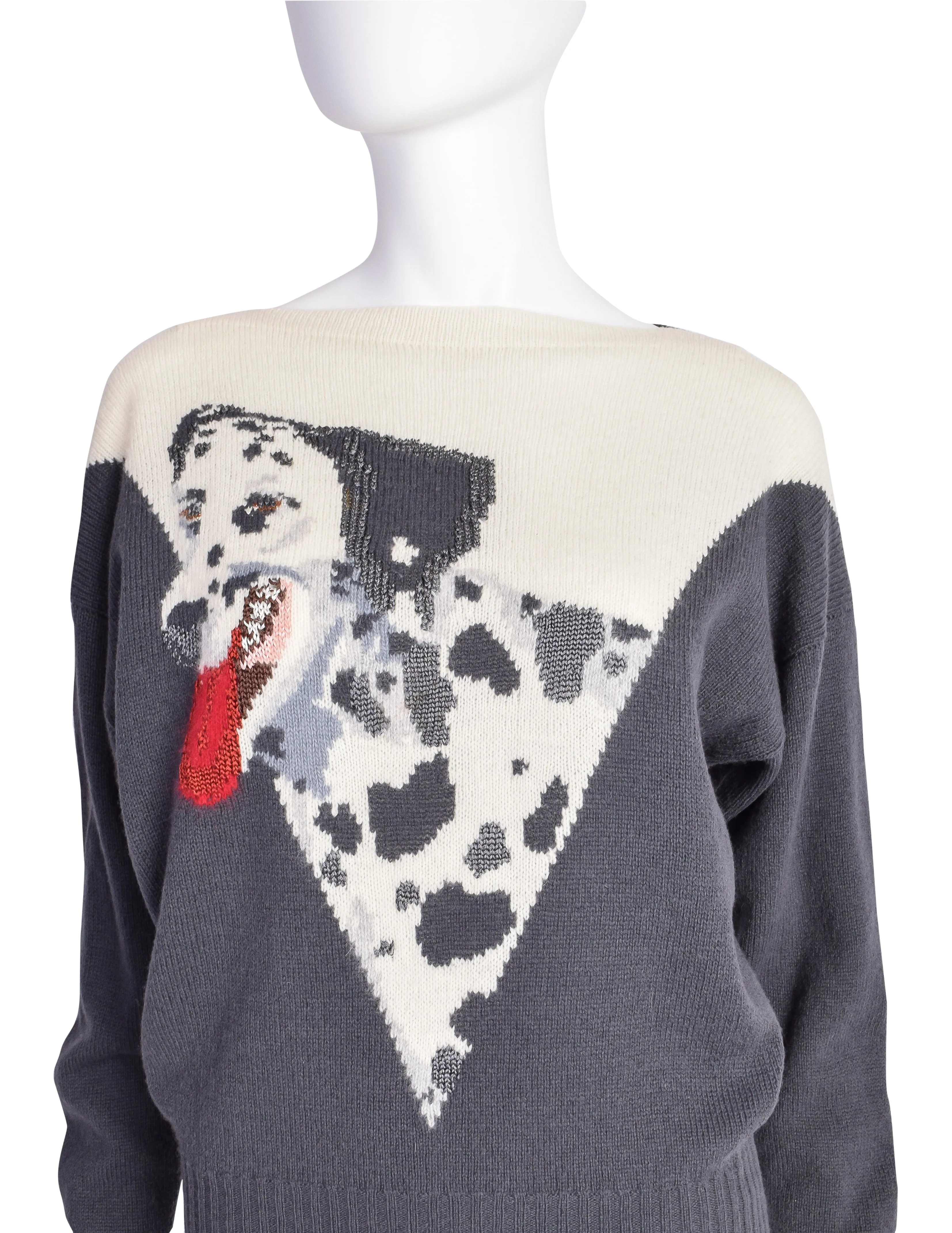 Krizia Vintage Grey White Dalmatian Dog Novelty Knit Wool Sweater