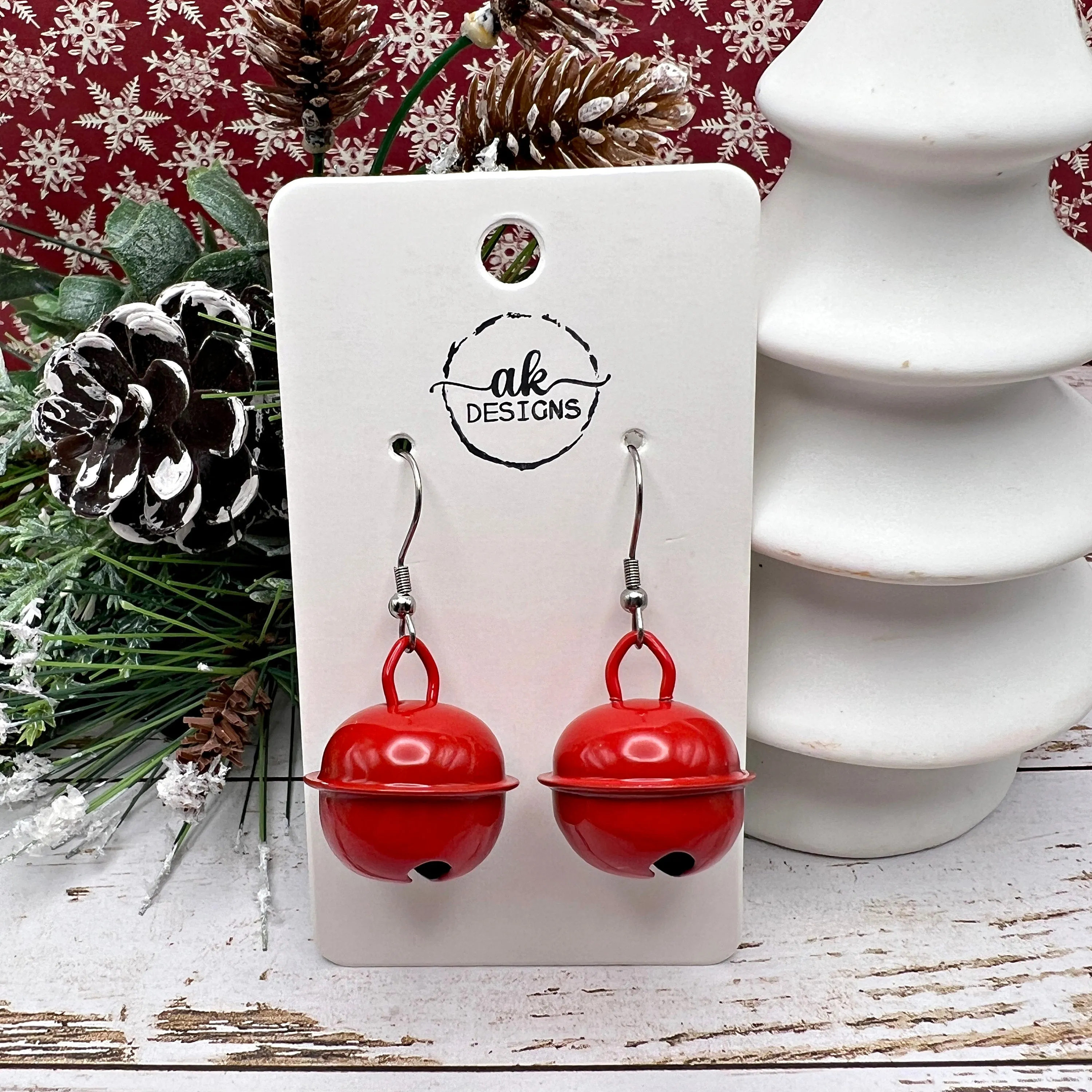 Large Brightly Colored Jingle Bells, Hypoallergenic  Earrings, Holiday Gift