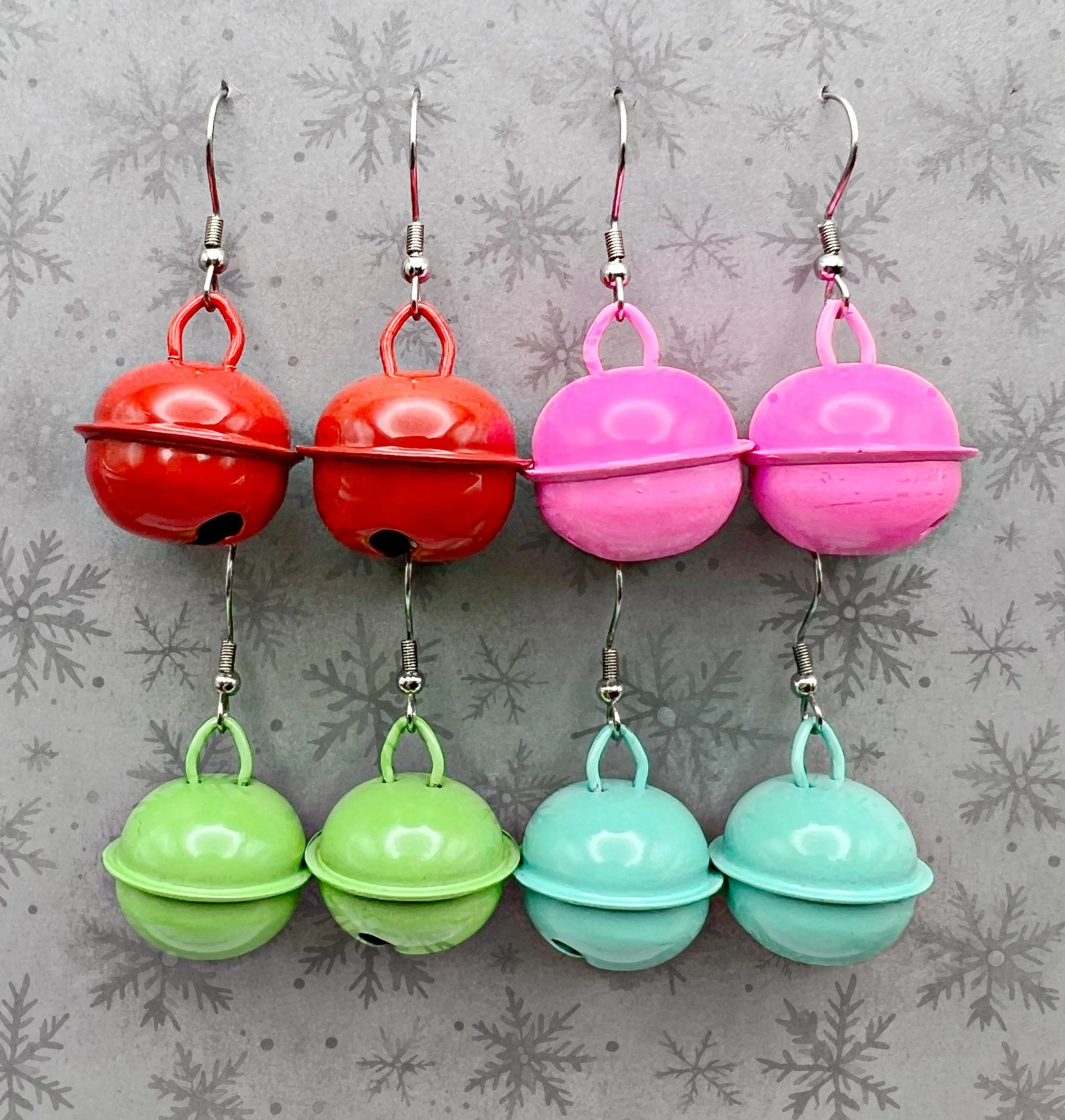 Large Brightly Colored Jingle Bells, Hypoallergenic  Earrings, Holiday Gift