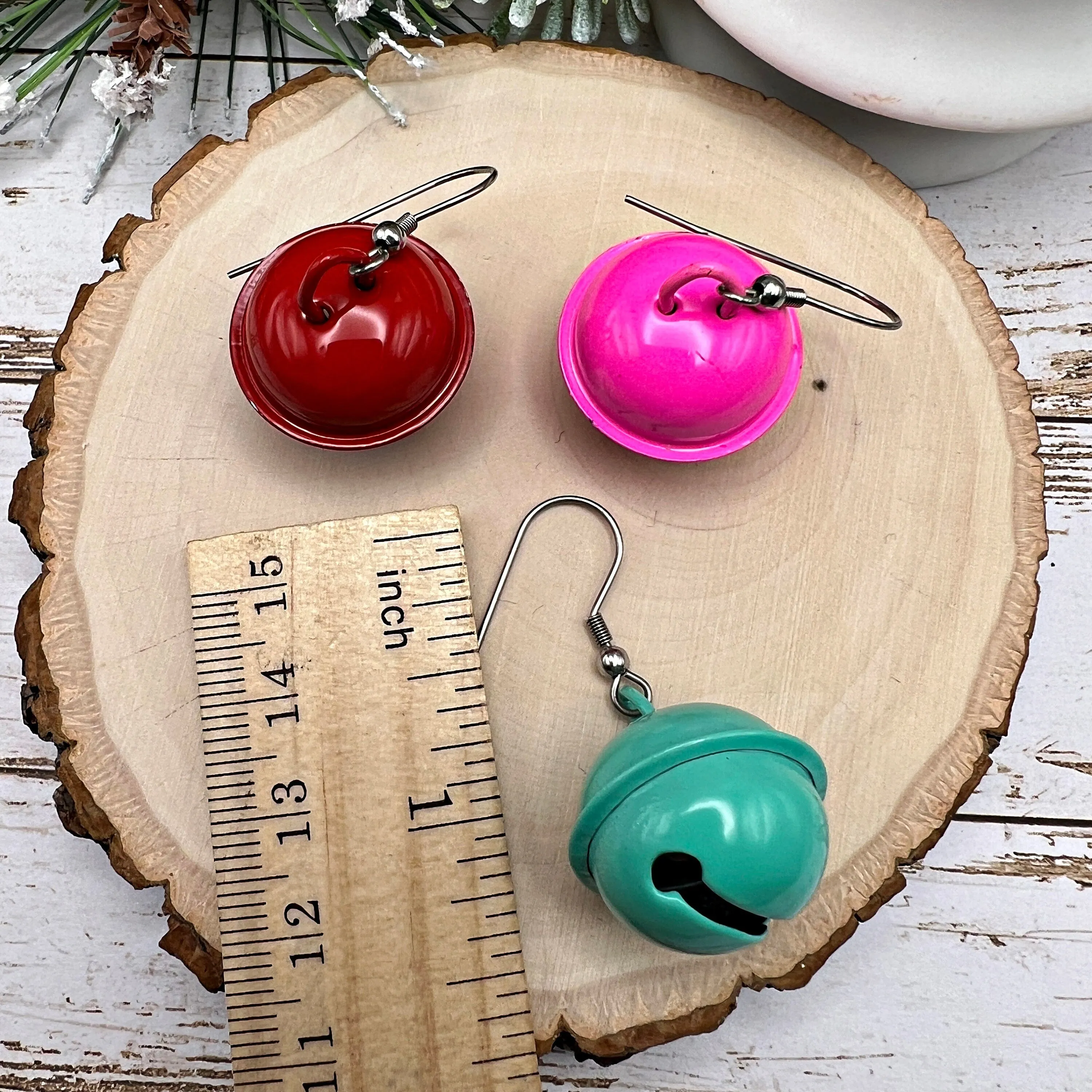 Large Brightly Colored Jingle Bells, Hypoallergenic  Earrings, Holiday Gift