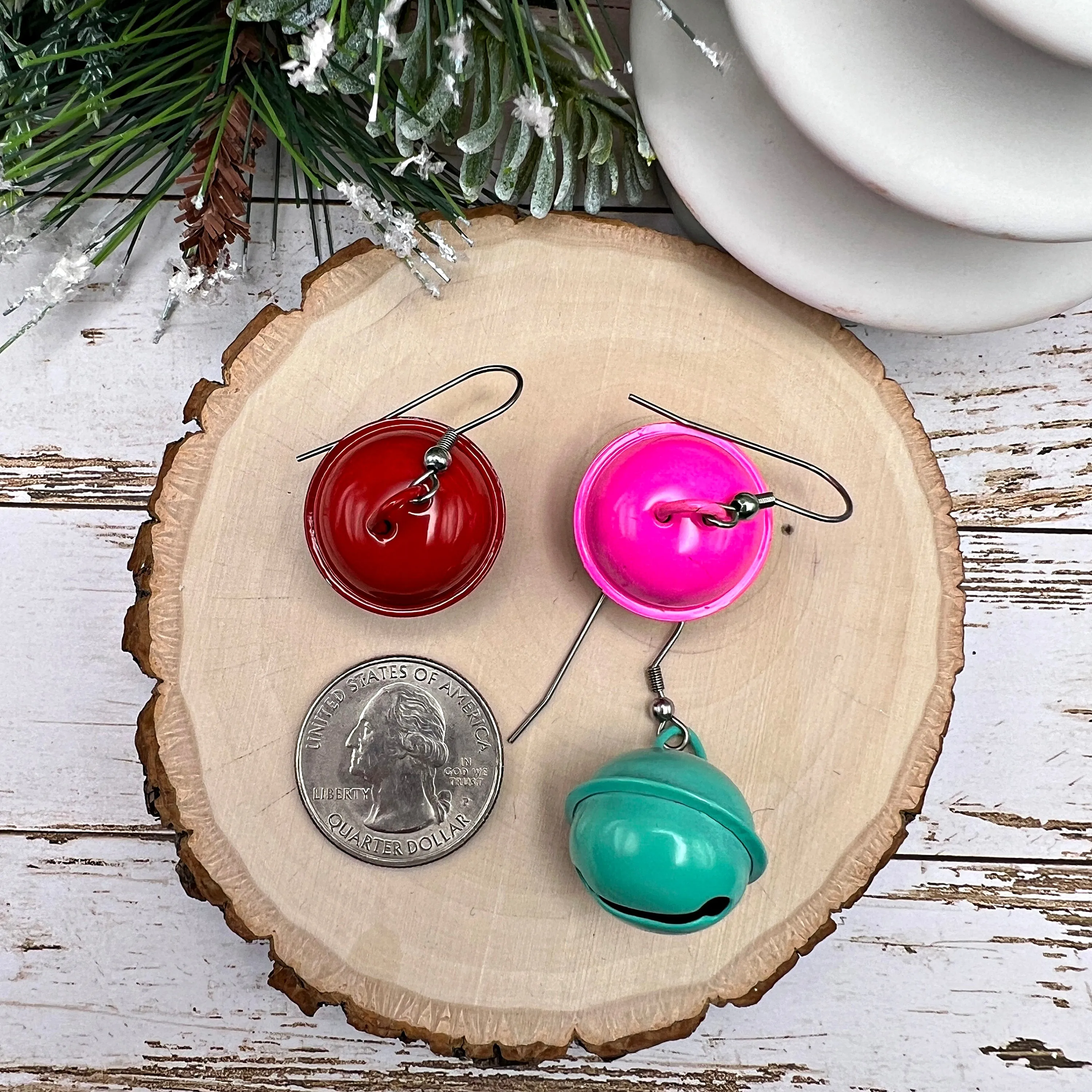 Large Brightly Colored Jingle Bells, Hypoallergenic  Earrings, Holiday Gift