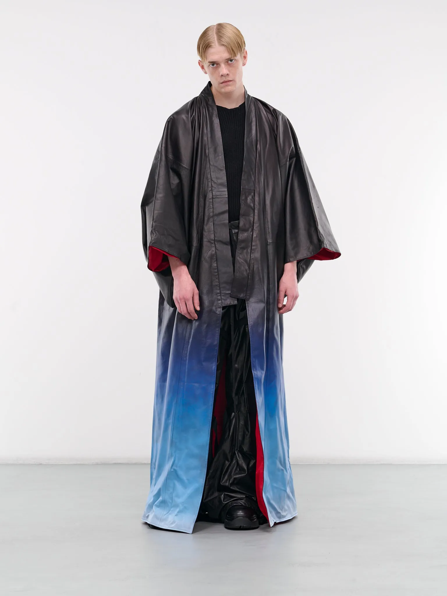 Leather Gradient Kimono (AJC2400-BLACK-BLUE)