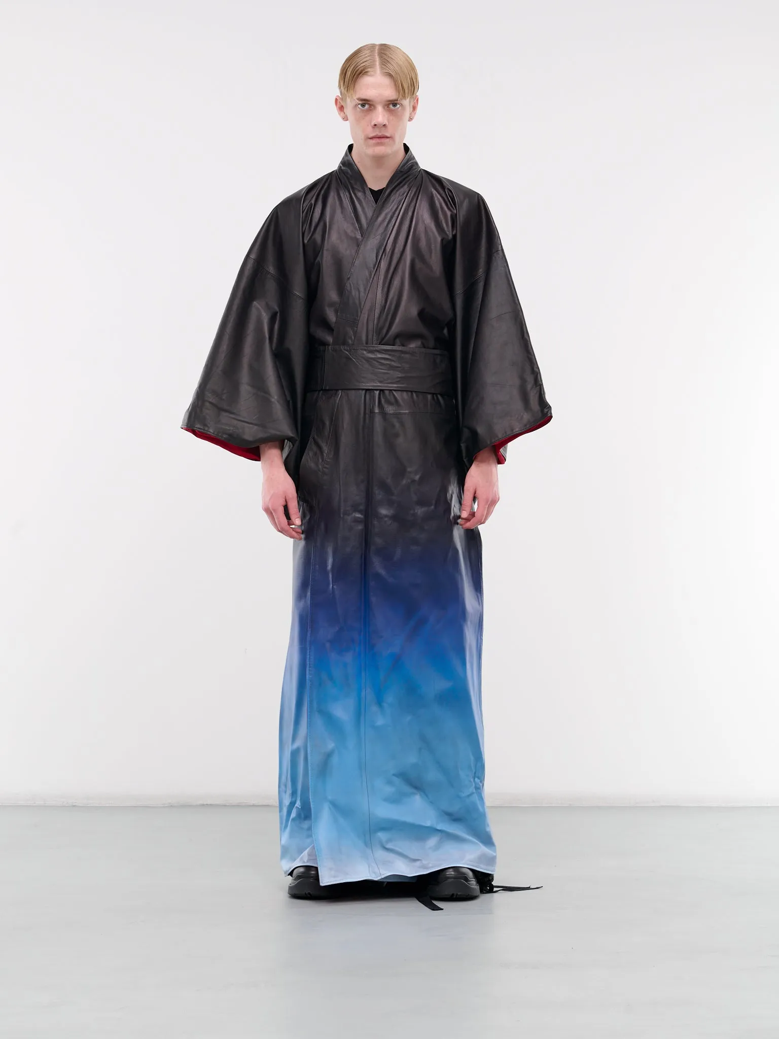 Leather Gradient Kimono (AJC2400-BLACK-BLUE)