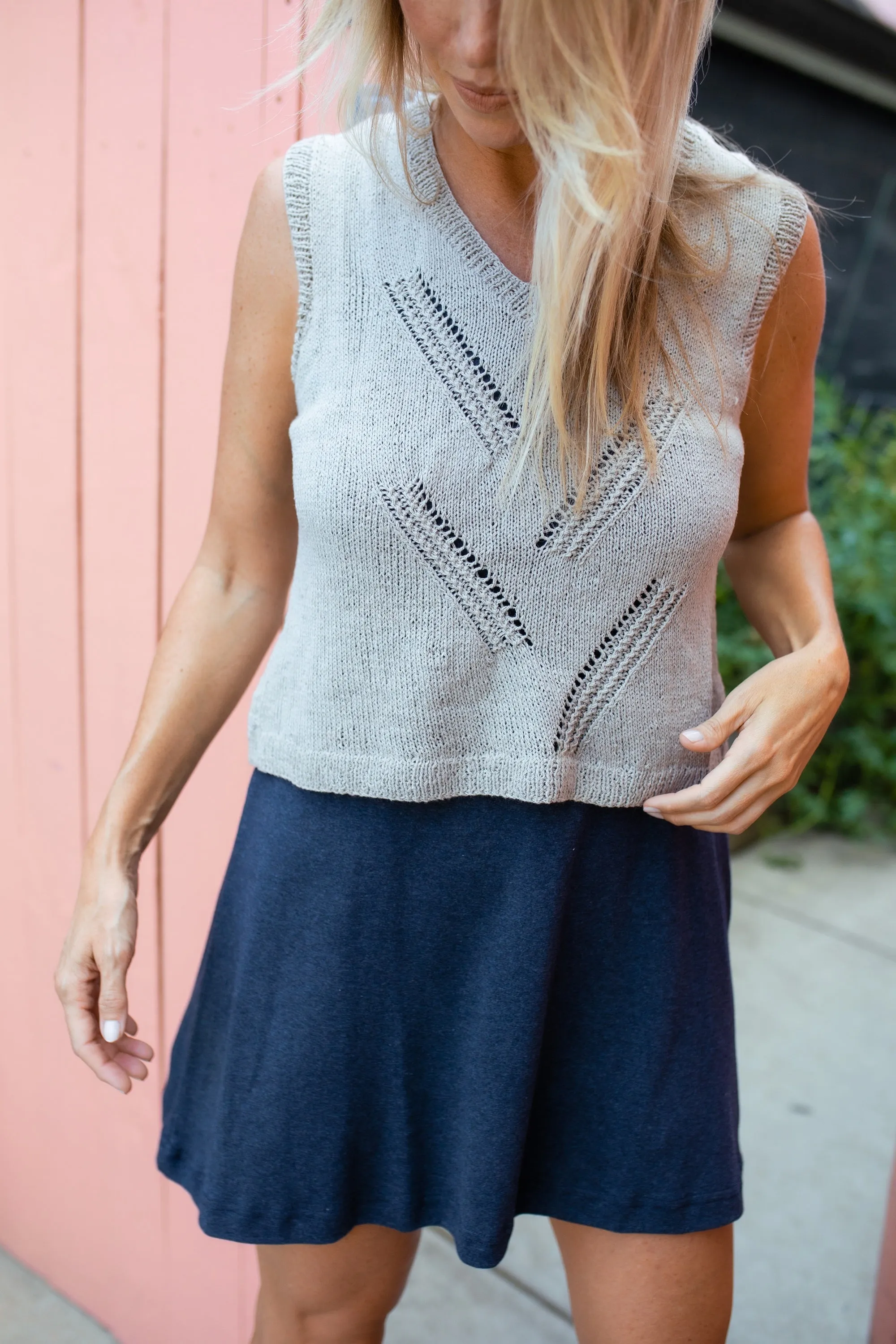 Libby Hand Knit Cotton Vest Tank in Beige