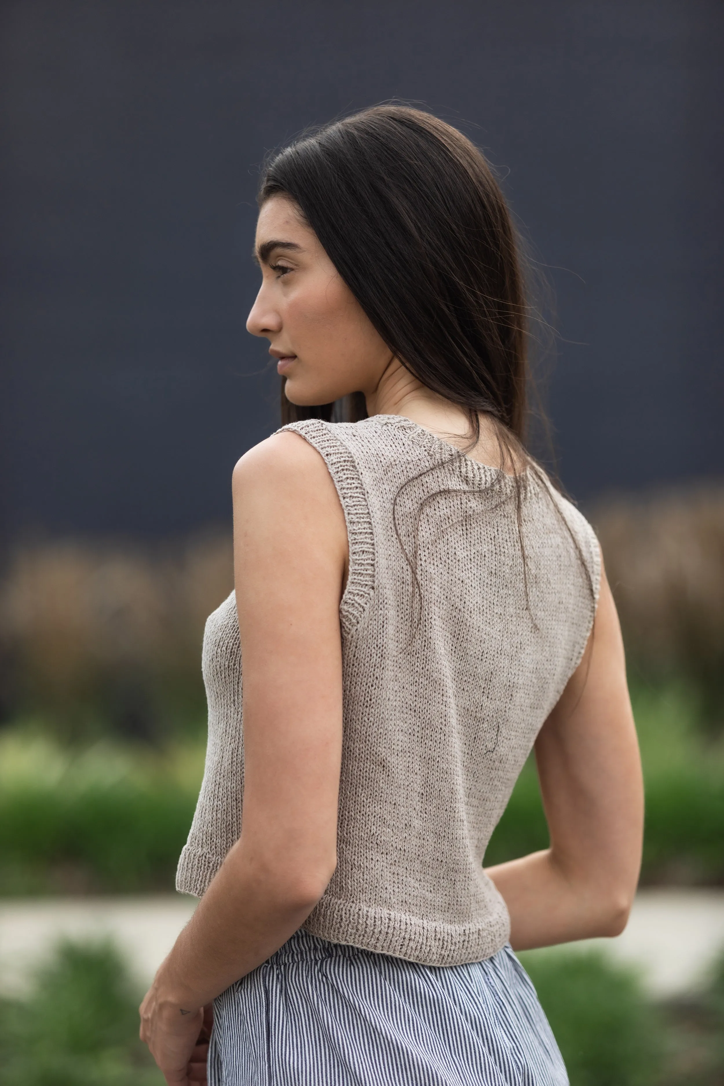 Libby Hand Knit Cotton Vest Tank in Beige