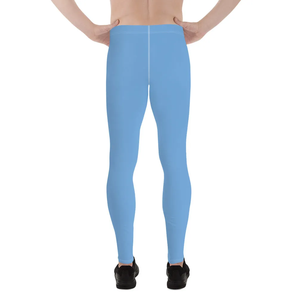 Light Solid Blue Color Meggings, Modern Solid Light Blue Color Designer Spandex Men's Tights/Leggings- Made in USA/ MX/ EU