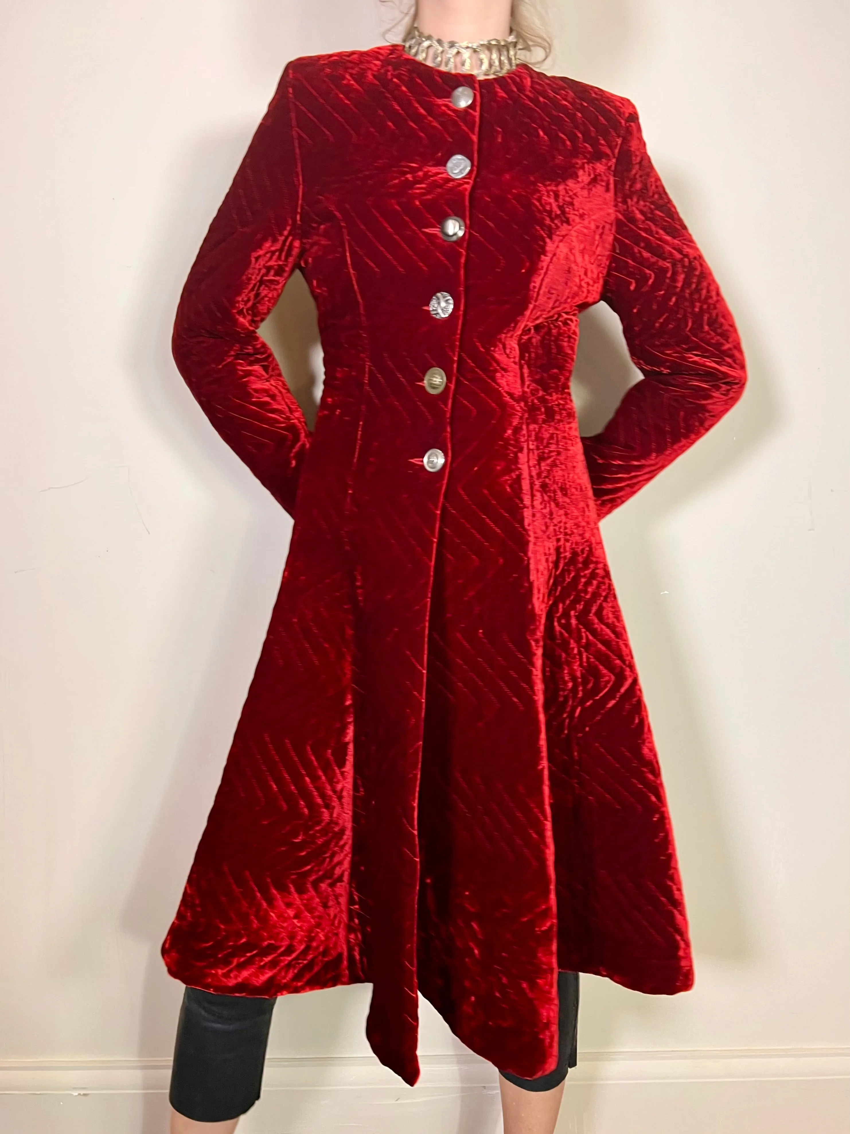 Lola, vintage quilted ruby red velvet coat