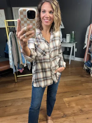 Looking After Me Plaid Button-Down Top - Chestnut/Navy