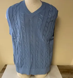 <€€* Mens BOBBY JONES Collection Baby Blue 100% Cotton Cable Sweater Vest Sz XL