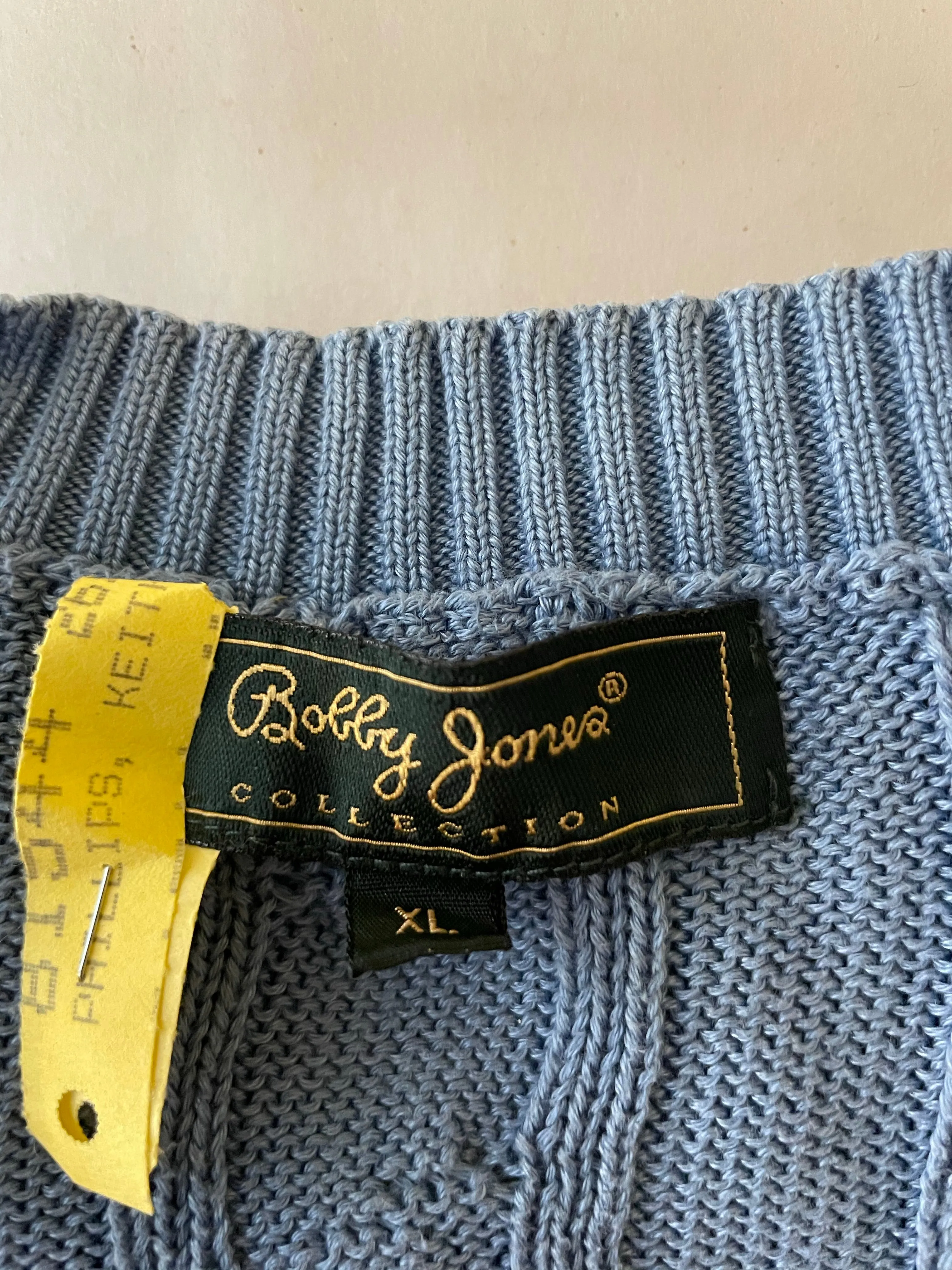 <€€* Mens BOBBY JONES Collection Baby Blue 100% Cotton Cable Sweater Vest Sz XL