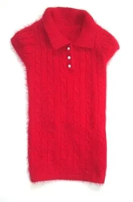 Luxury Preppy Angora Blend Polo Sweater- Red