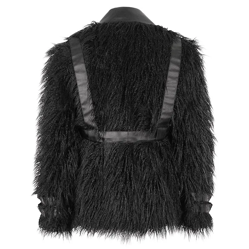 Men's Punk Turn-down Collar Faux Fur Jacket