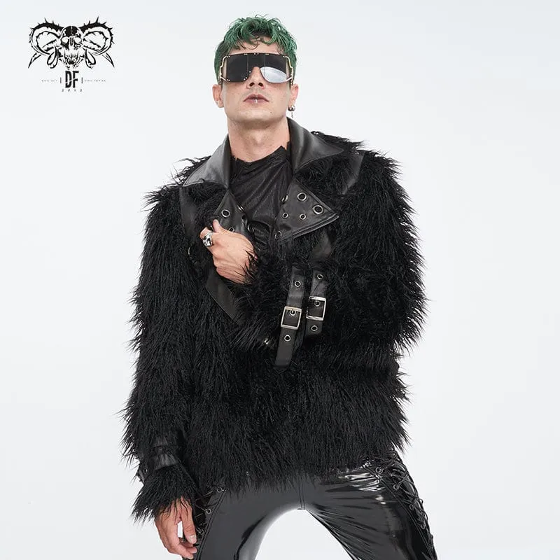 Men's Punk Turn-down Collar Faux Fur Jacket