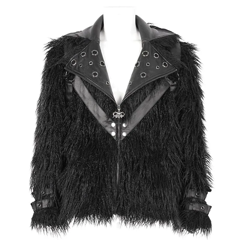 Men's Punk Turn-down Collar Faux Fur Jacket