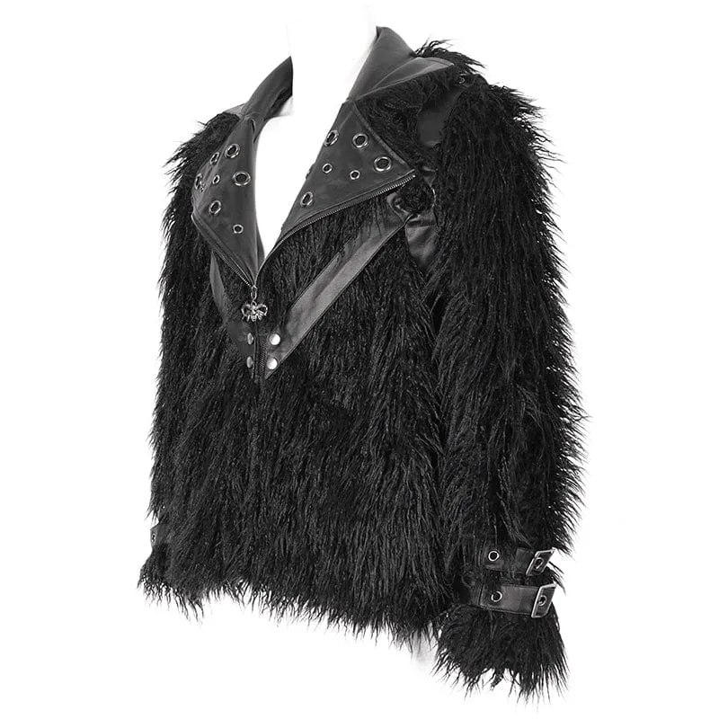 Men's Punk Turn-down Collar Faux Fur Jacket