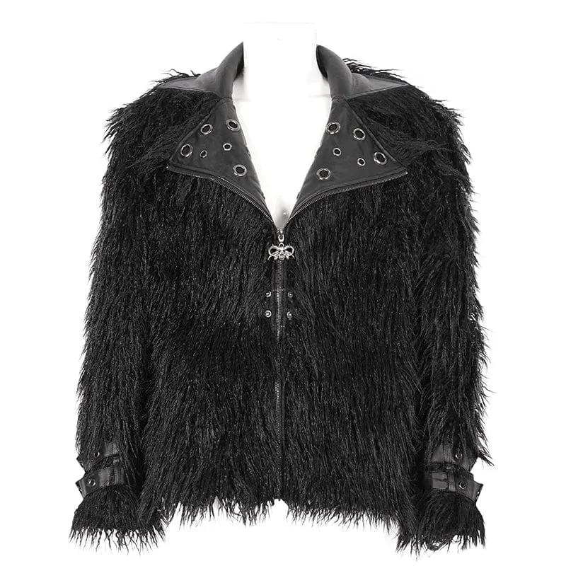 Men's Punk Turn-down Collar Faux Fur Jacket