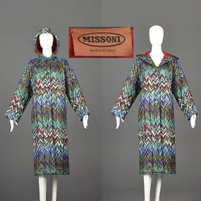 Missoni Colorful Print Oversized Quilted Rain Coat with Hood