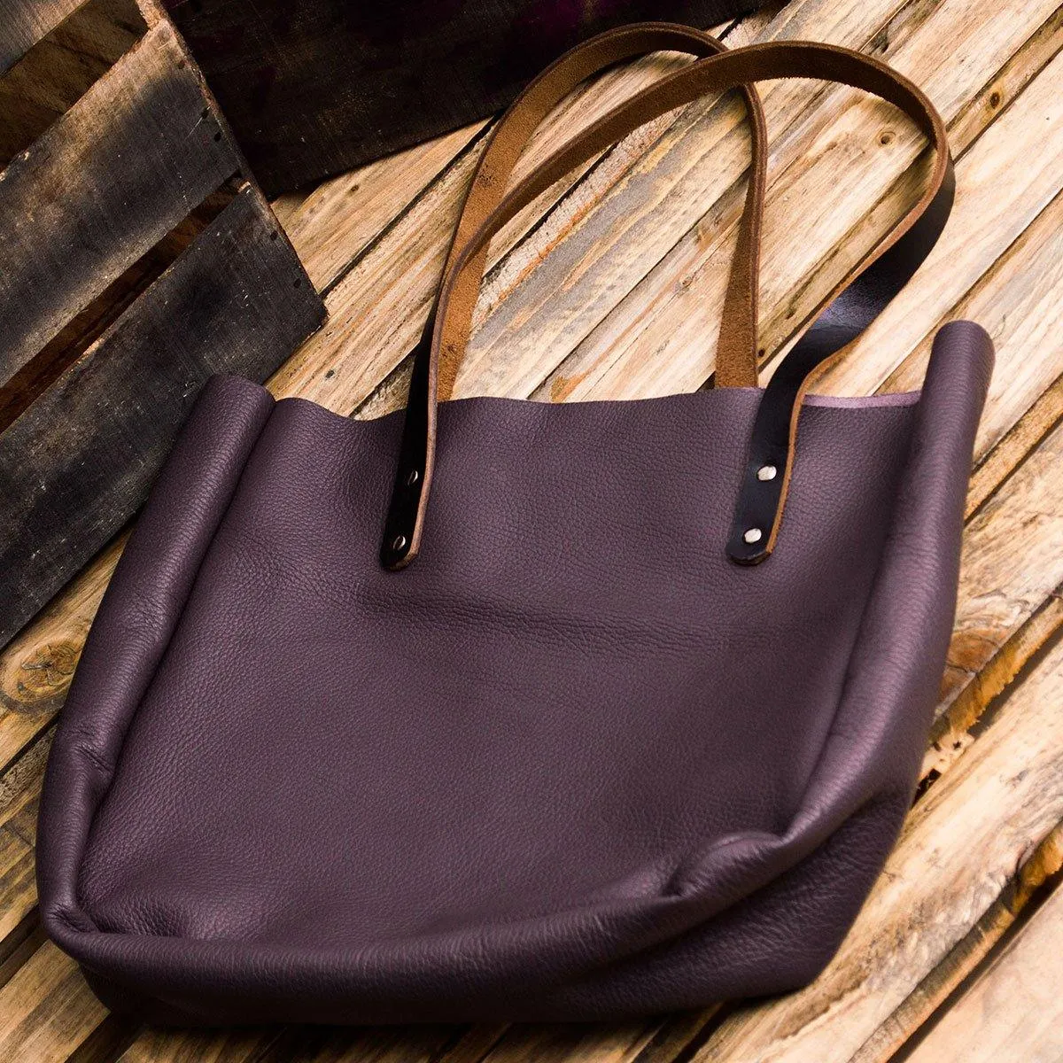 MONT5 Kel Handcrafted Everyday Purple Leather Tote