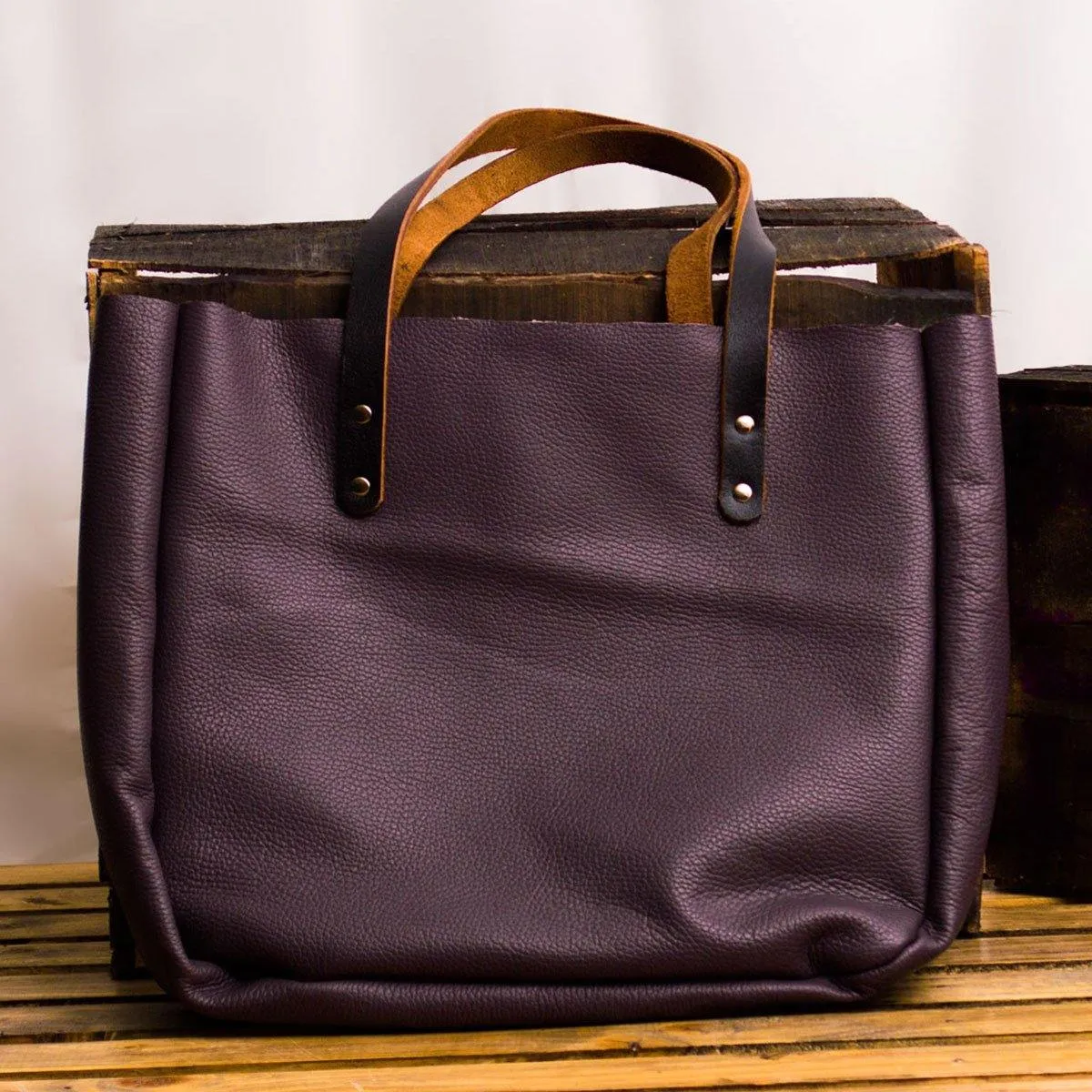 MONT5 Kel Handcrafted Everyday Purple Leather Tote