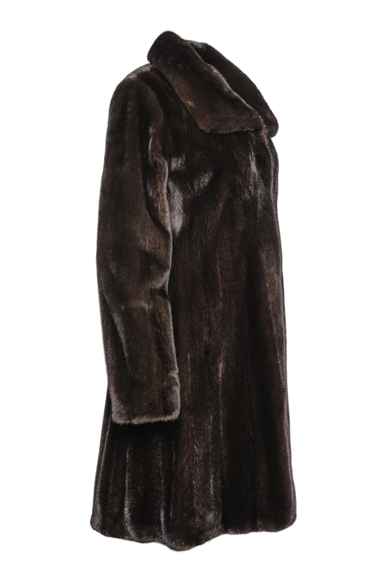 Natural Mid-Length Mink Fur Coat - Wing Collar - Straight Sleeve