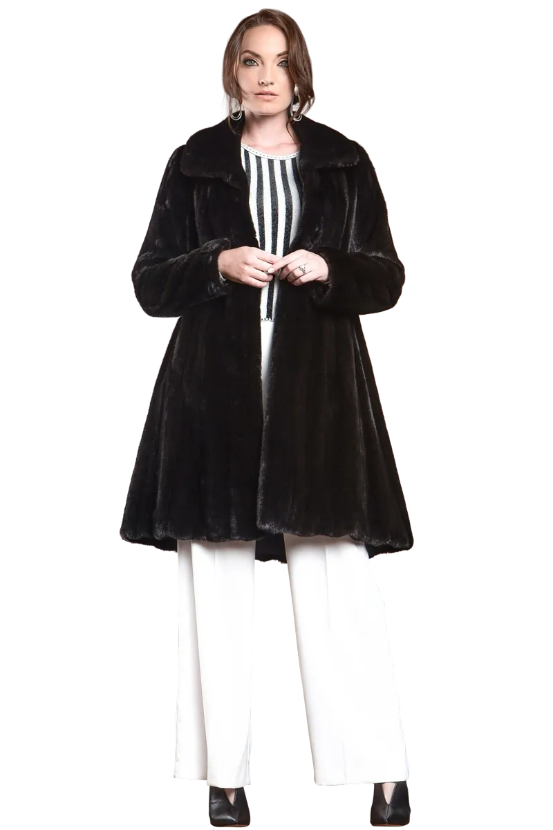 Natural Mid-Length Mink Fur Coat - Wing Collar - Straight Sleeve