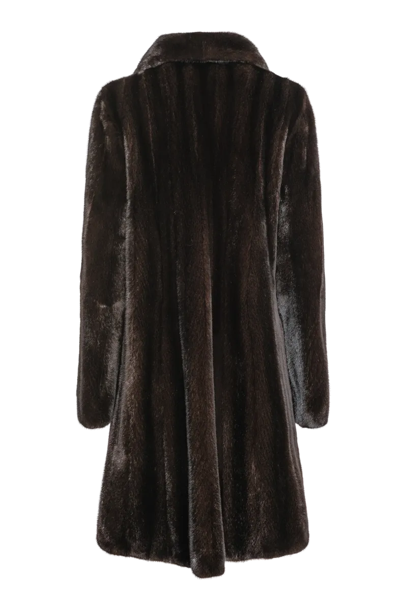 Natural Mid-Length Mink Fur Coat - Wing Collar - Straight Sleeve