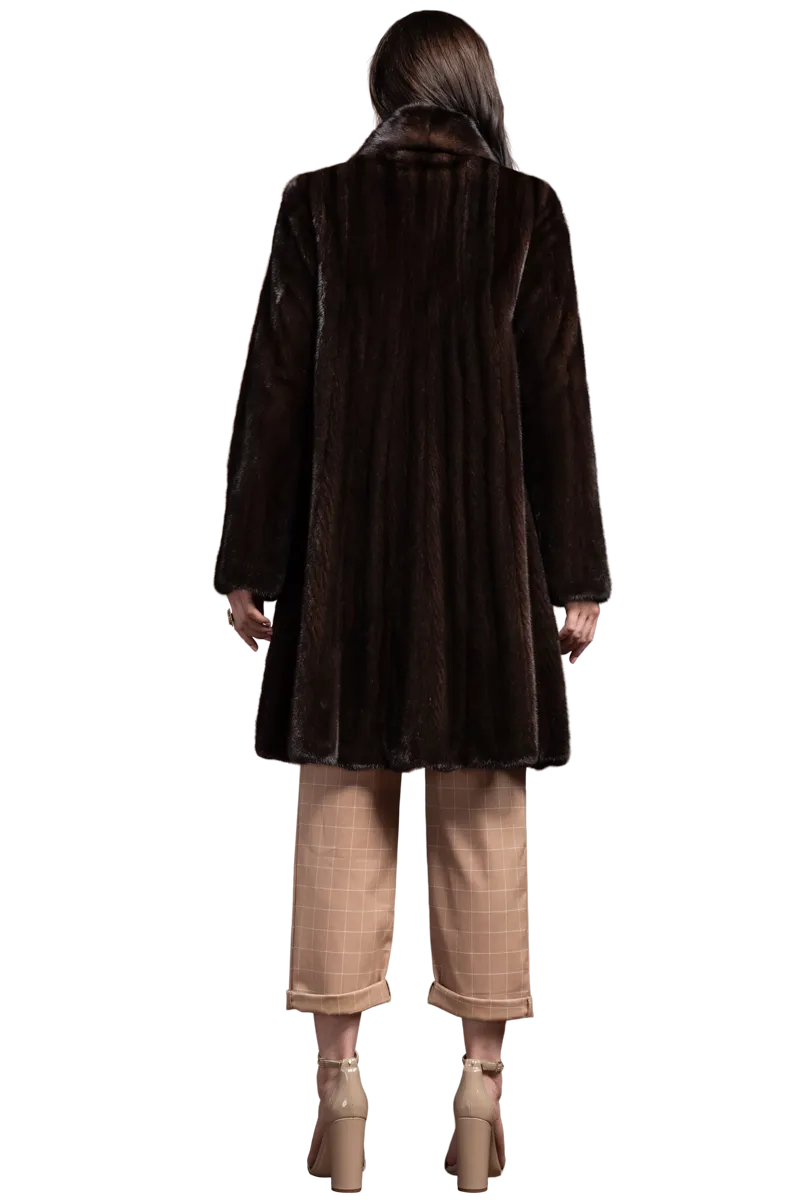 Natural Mid-Length Mink Fur Coat - Wing Collar - Straight Sleeve