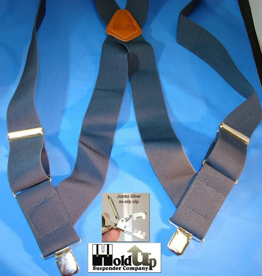 Navy Blue 2" Wide Hip-Clip Suspenders with Patented silver-tone no-slip jumbo clips