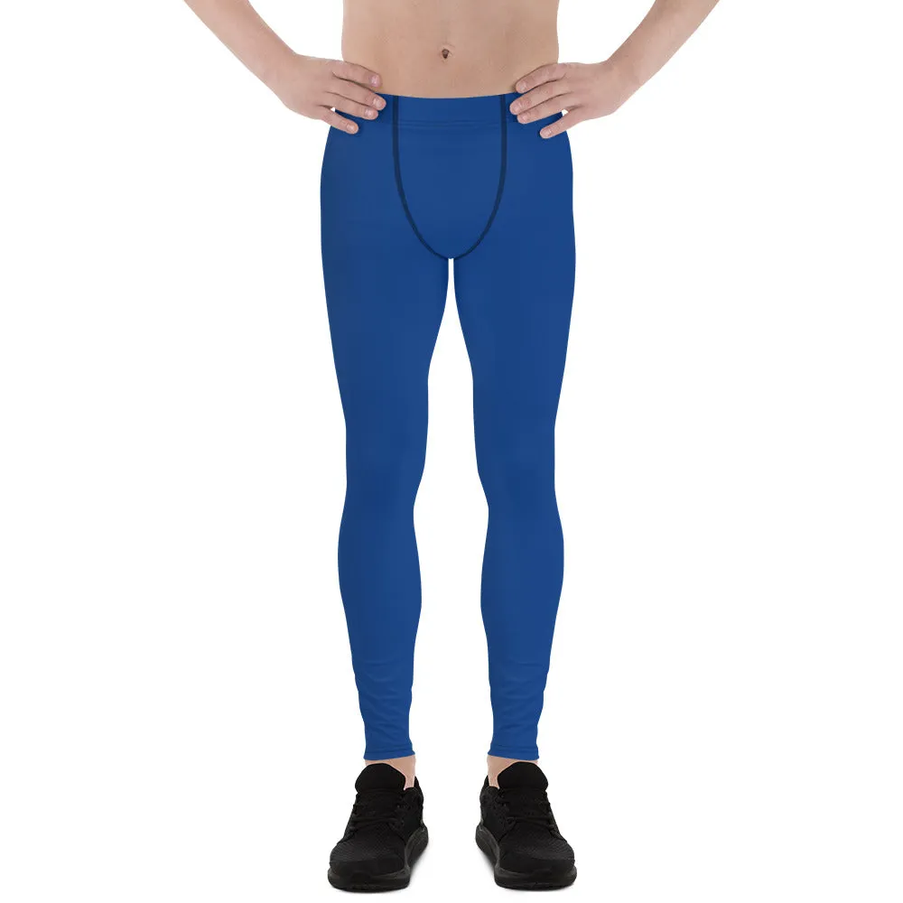 Navy Blue Color Men's Leggings, Modern Solid Blue Color Designer Spandex Men's Tights/Leggings- Made in USA/ MX/ EU