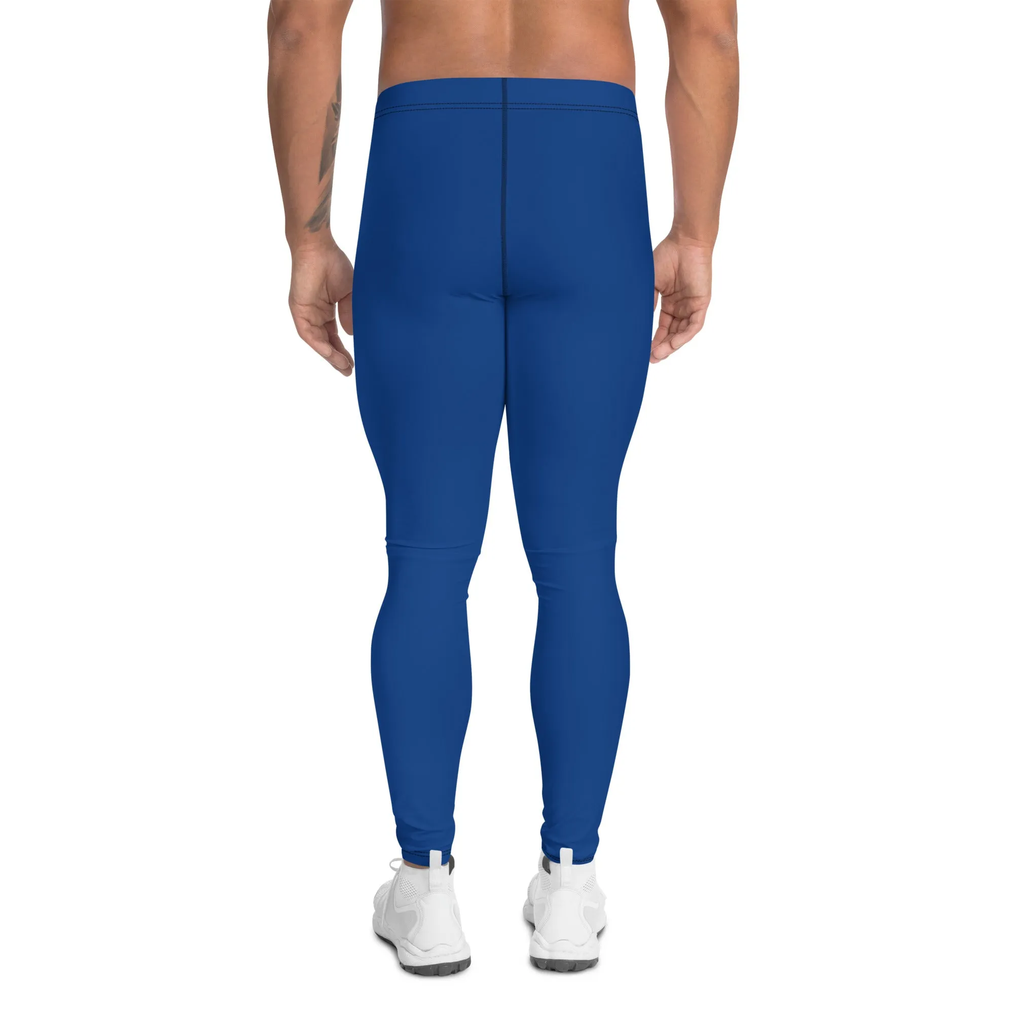 Navy Blue Color Men's Leggings, Modern Solid Blue Color Designer Spandex Men's Tights/Leggings- Made in USA/ MX/ EU