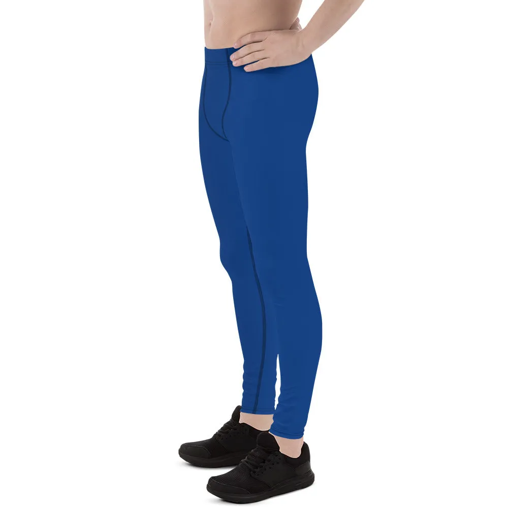 Navy Blue Color Men's Leggings, Modern Solid Blue Color Designer Spandex Men's Tights/Leggings- Made in USA/ MX/ EU