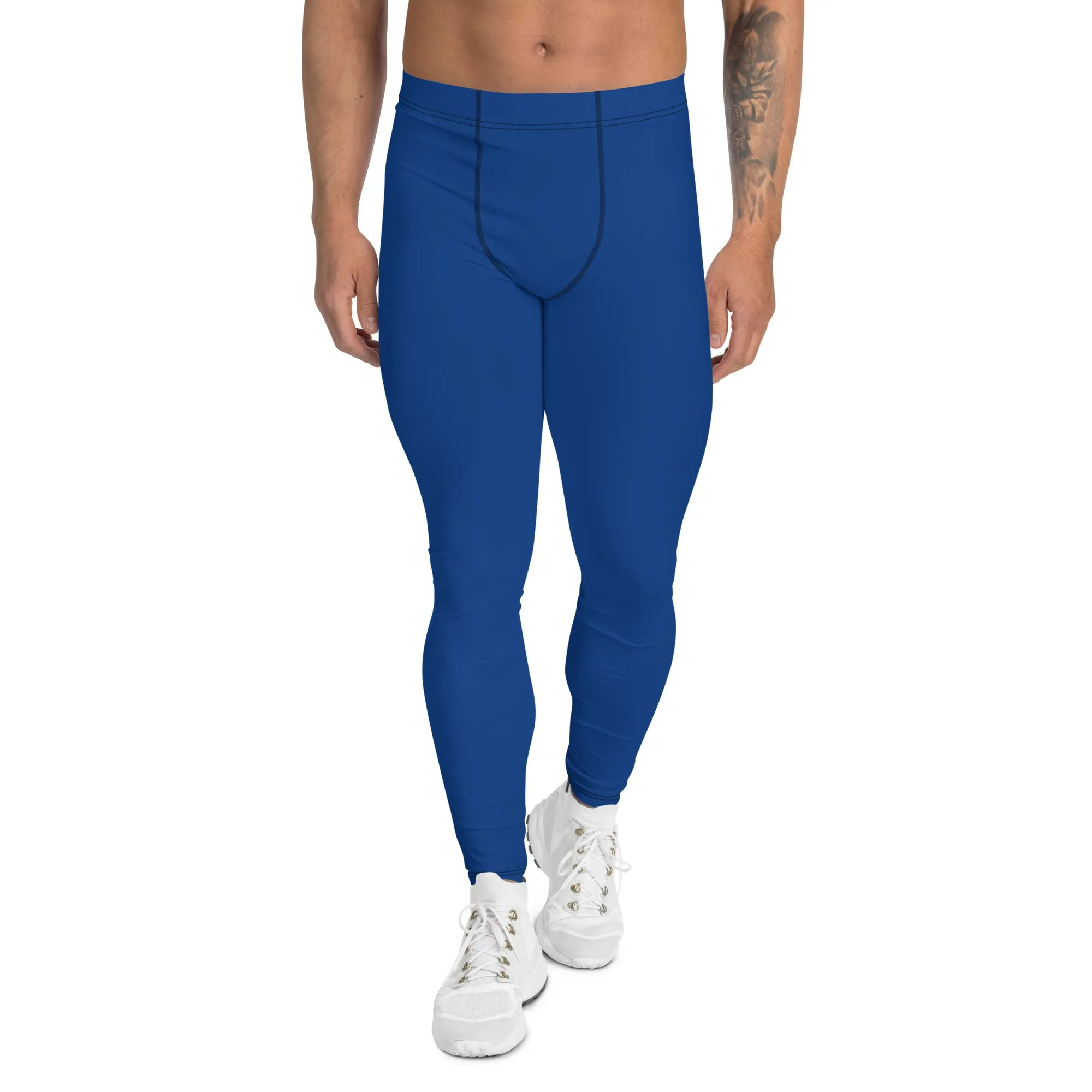 Navy Blue Color Men's Leggings, Modern Solid Blue Color Designer Spandex Men's Tights/Leggings- Made in USA/ MX/ EU