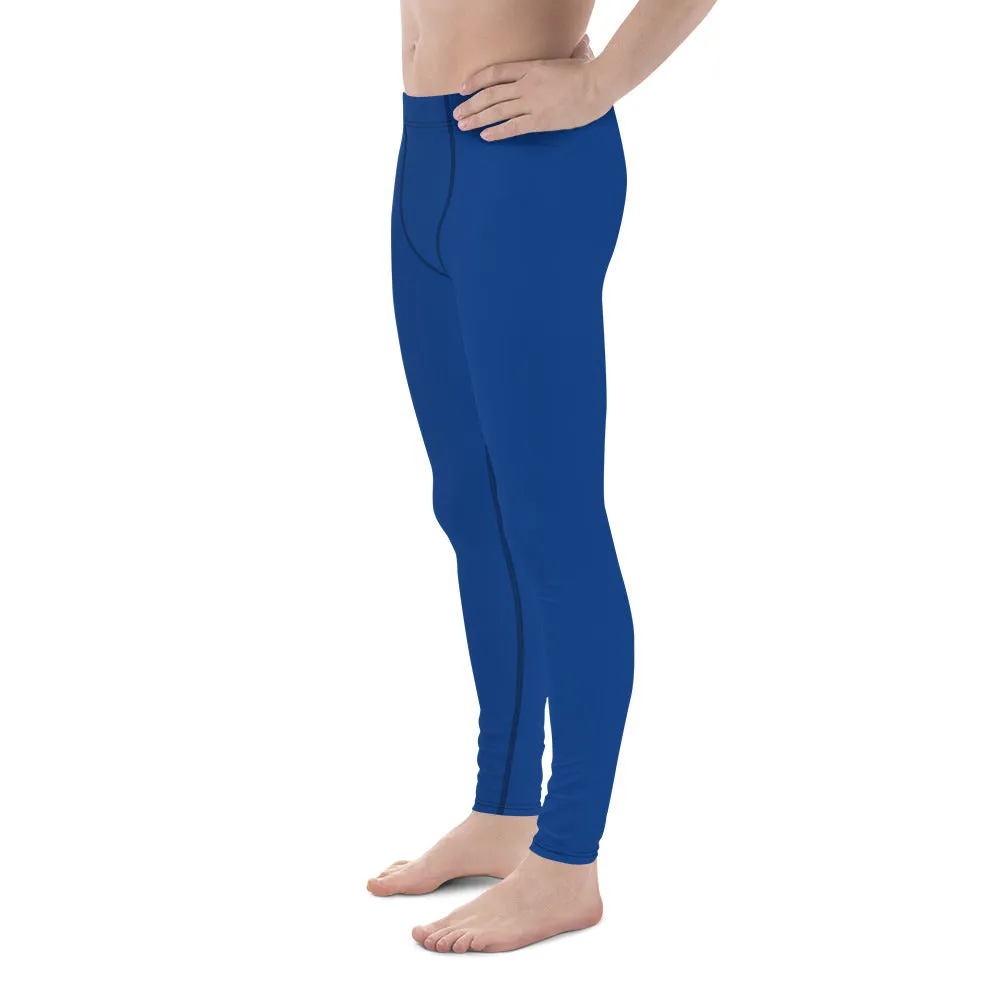 Navy Blue Color Men's Leggings, Modern Solid Blue Color Designer Spandex Men's Tights/Leggings- Made in USA/ MX/ EU