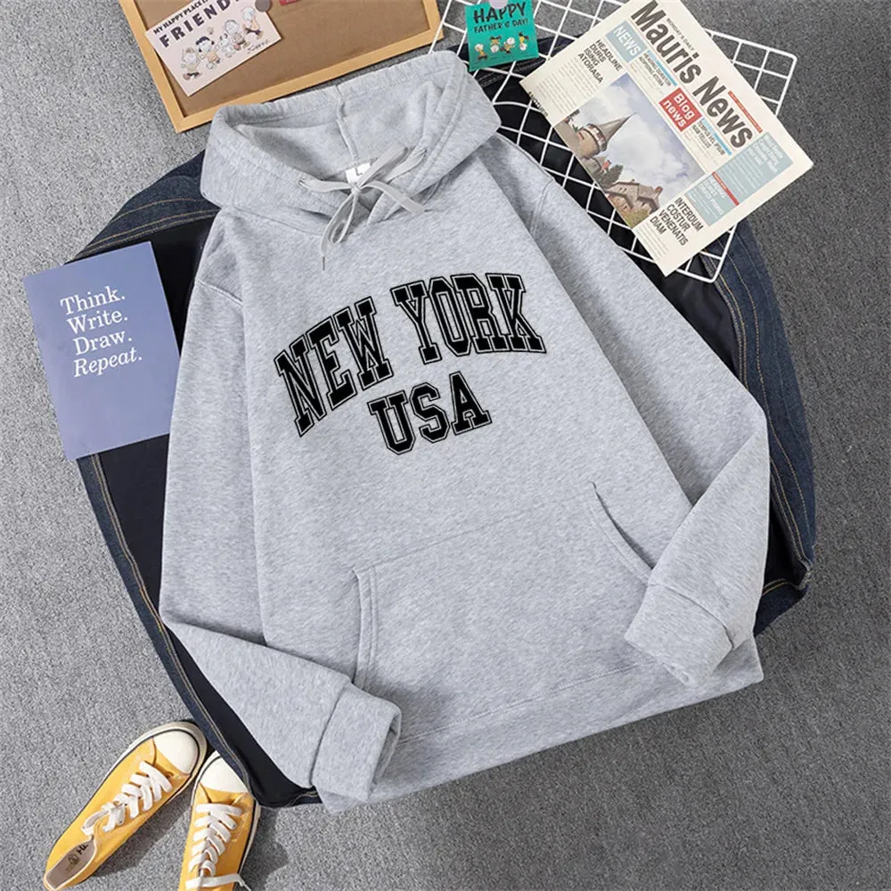 NEW YORK USA Women Hoody Street Casual Loose Sweatshirt Autumn Fleece Hooded Hip Hop O-Neck Clothing Female