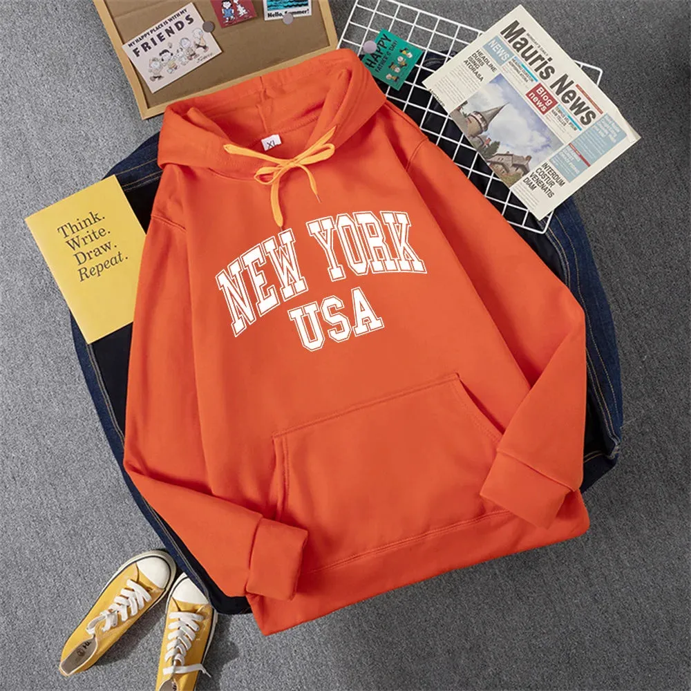 NEW YORK USA Women Hoody Street Casual Loose Sweatshirt Autumn Fleece Hooded Hip Hop O-Neck Clothing Female